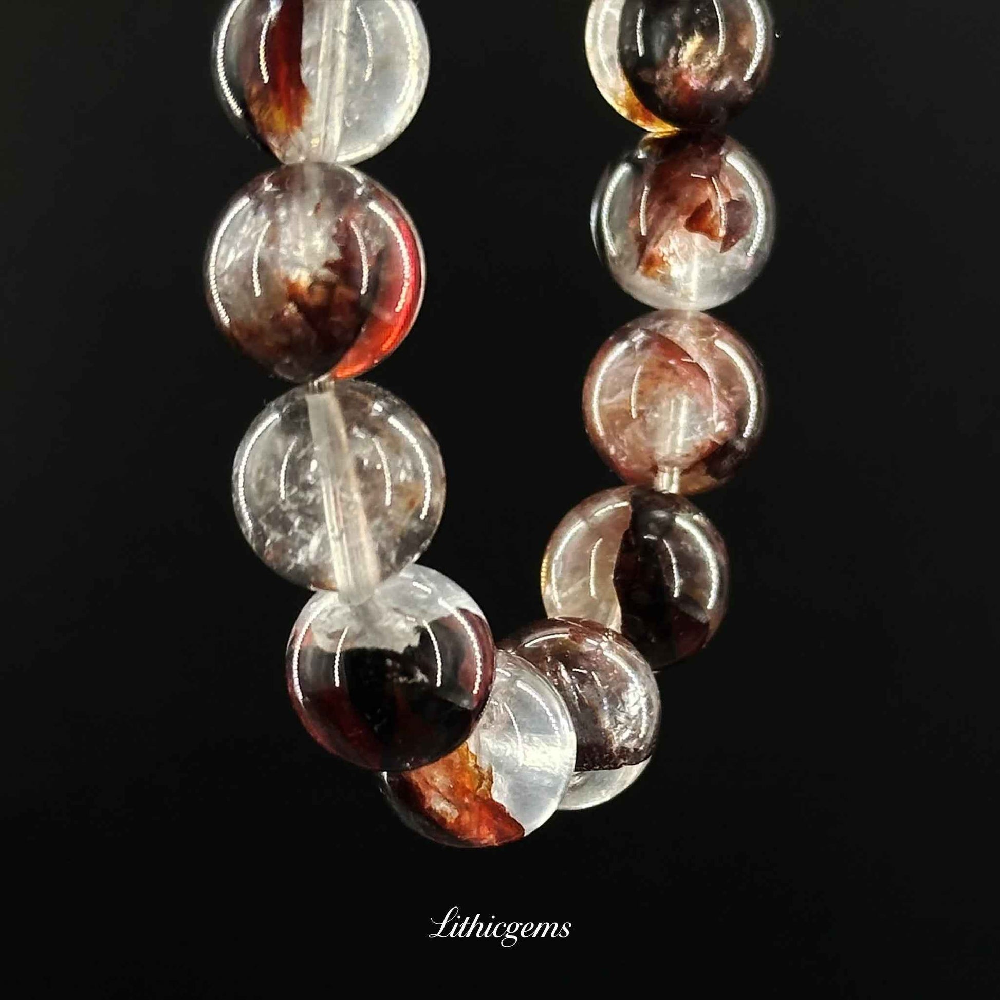 Custom Red Phantom Quartz Bracelet - Unique Flower Inclusions for Creativity & Vitality