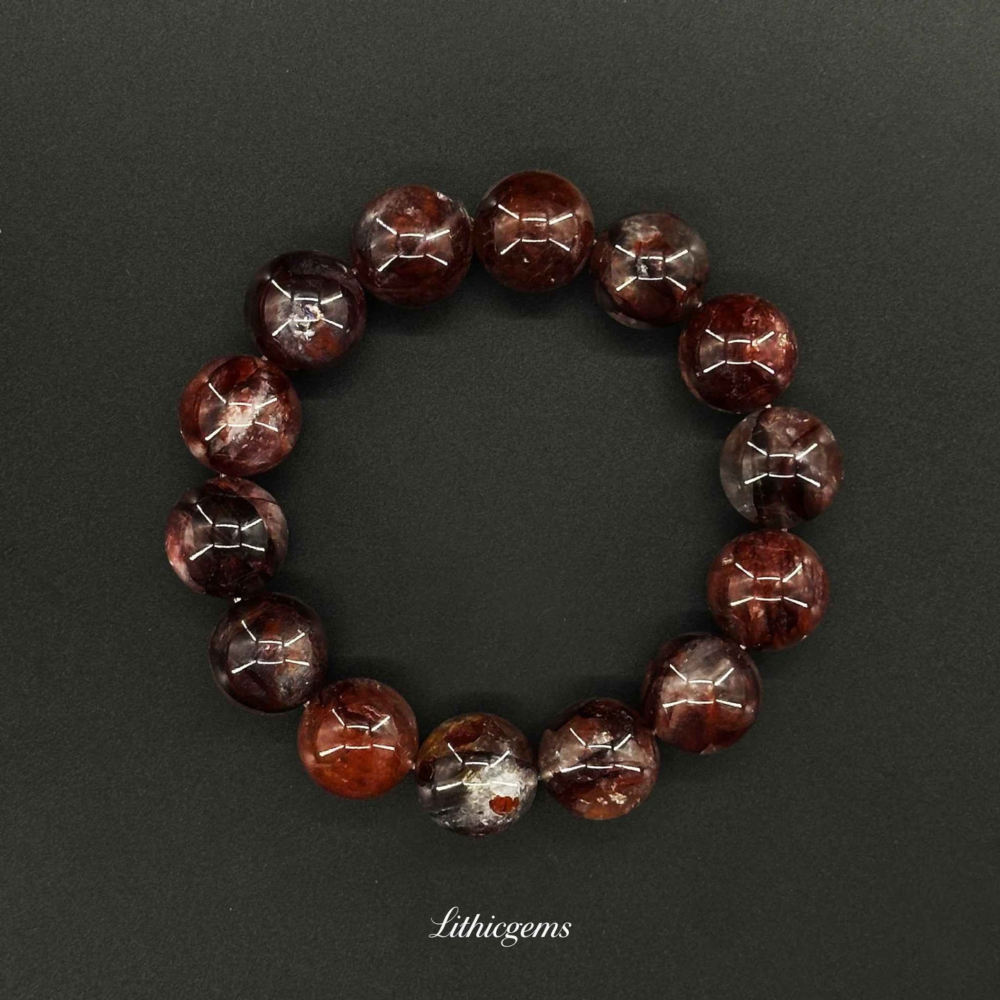 Custom Red Phantom Quartz Bracelet - Handmade "Flower" Crystal for Creativity & Vitality